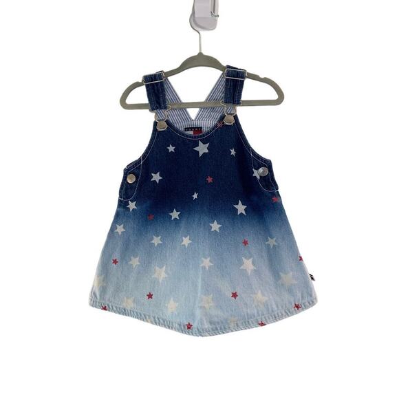 TOMMY HILFIGER Girl’s Patriotic Star Ombre Denim Overall Dress/Size: 6-12 Months - Picture 1 of 6